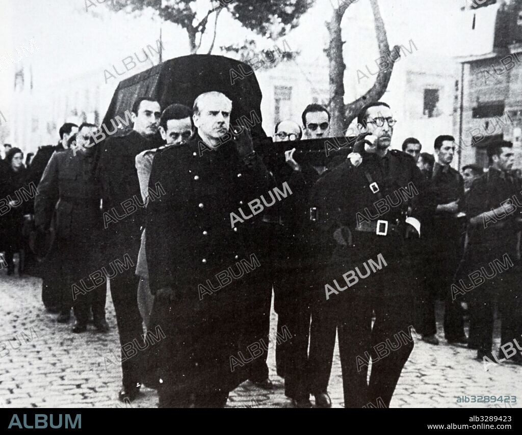 Photograph taken during the funeral of Jose Antonio Primo de Rivera (1903-1936) a Spanish lawyer, nobleman, politician and founder of the Falange Espanola. Dated 20th Century.