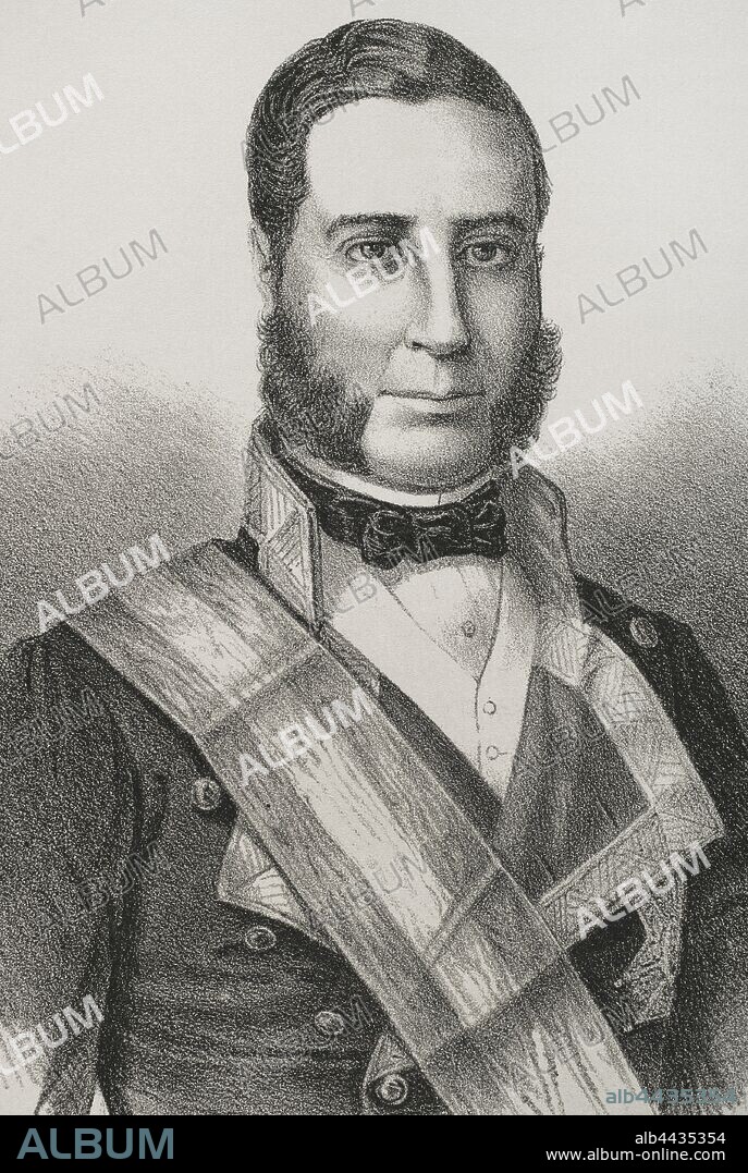 Casto Méndez Núñez (1824-1869). Marino y militar español. Contraalmirante de la Real Armada Española. Dibujo por Letre. Litografía. Detalle. Crónica General de España, Historia Ilustrada y Descriptiva de sus Provincias. Galicia,1866. Biblioteca Histórico Militar de Barcelona, Cataluña, España.