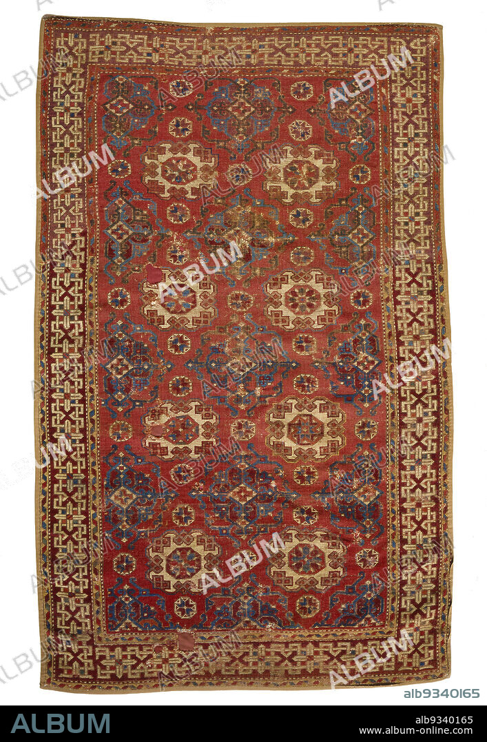 Small-Pattern 'Holbein' Carpet with Closed Kufesque Border, Ottoman period, 12811924, early 16th century, Wool, Anatolia, Turkey, Asia, Anatolia, Turkey, Asia, Coverings & hangings, textiles, 78 x 48 in. (198.12 x 121.92 cm).