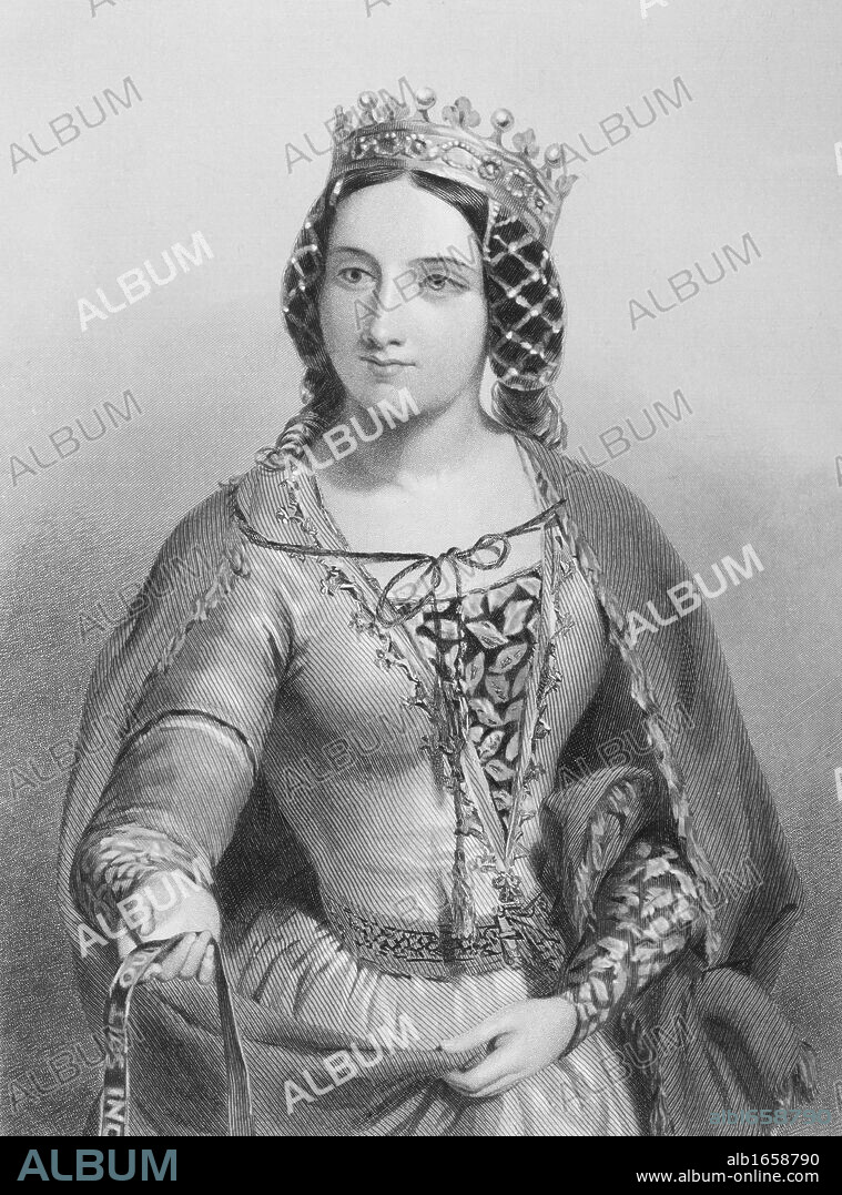 Anne of Warwick,(Anne Neville)1456-1485. Queen consort of King Richard III of England. From the book "The Queens of England, Volume I" by Sydney Wilmot. Published London circa. 1890.