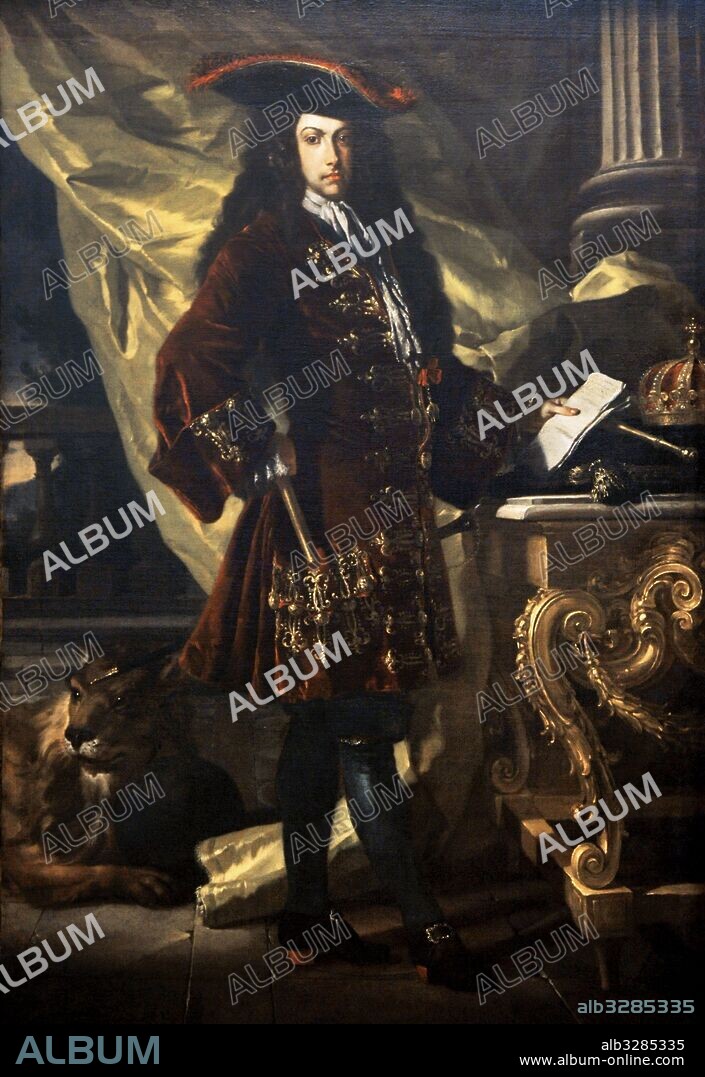 Carlos VI del Sacro Imperio Romano Germánico (1685-1740), representado como Rey de España (Archiduque Carlos de Habsburgo) por Francesco Solimena, llamado también l'Abate Ciccio (1657-1747). Pintor italliano barroco.. Oleo sobre tela. Museo de Capodimonte, Nápoles. Italia.