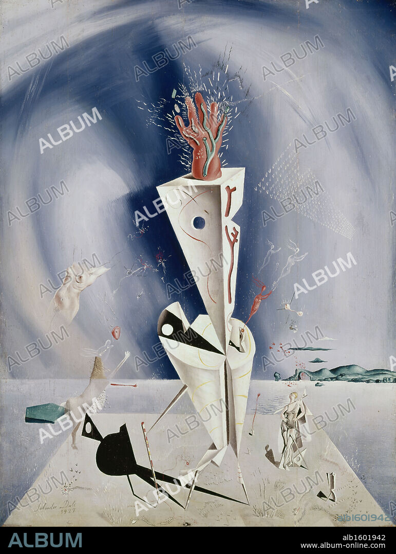 SALVADOR DALÍ. Apparatus and Hand by Salvador Dali, oil on wood panel, 1927, 1904-1989, Private Collection.