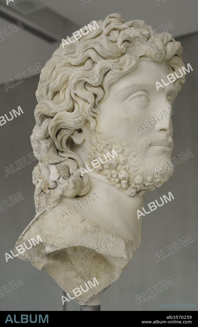 Portrait of a ruler. The portrait most likely represents Sauromates II (Tiberius Julius Sauromates II) king of the Kimmerian Bosporus. Reign 174-210 AD. Dated late 2nd century AD. Acropolis Museum. Athens. Greece.