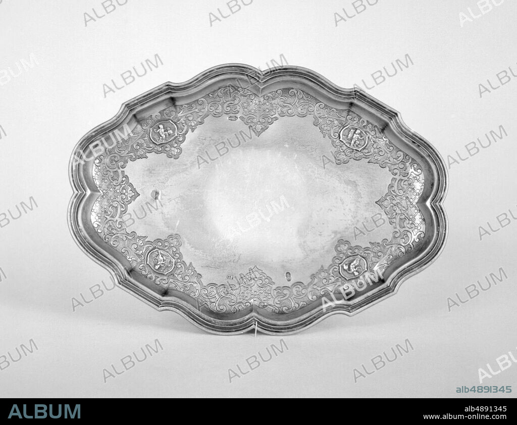 Gottlieb Menzel, Salver, German, Augsburg, Gottlieb Menzel (16761757, master 1709), 173637, German, Augsburg, Silver gilt, Width: 7 3/4 in. (19.7 cm), Metalwork-Silver.