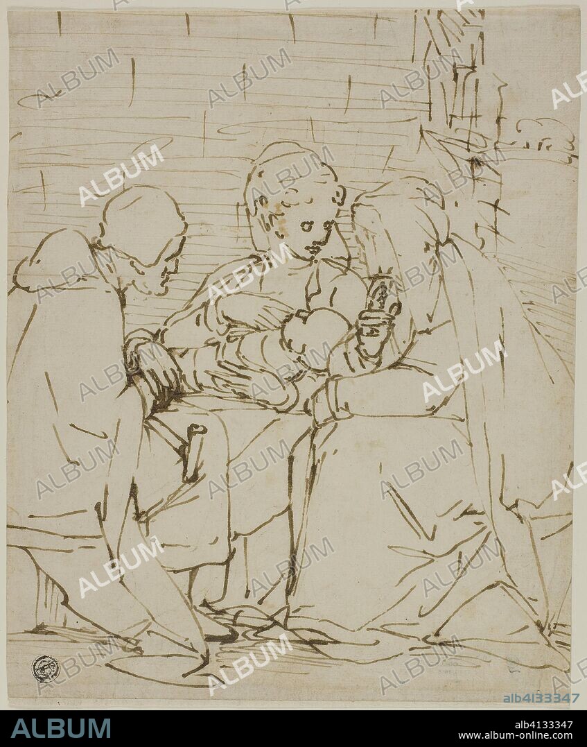 Holy Family with Saint Anne. School of Luca Cambiaso; Italian, 1527-1585. Date: 1565-1575. Dimensions: 246 x 203 mm. Pen and brown ink on cream laid paper. Origin: Italy.