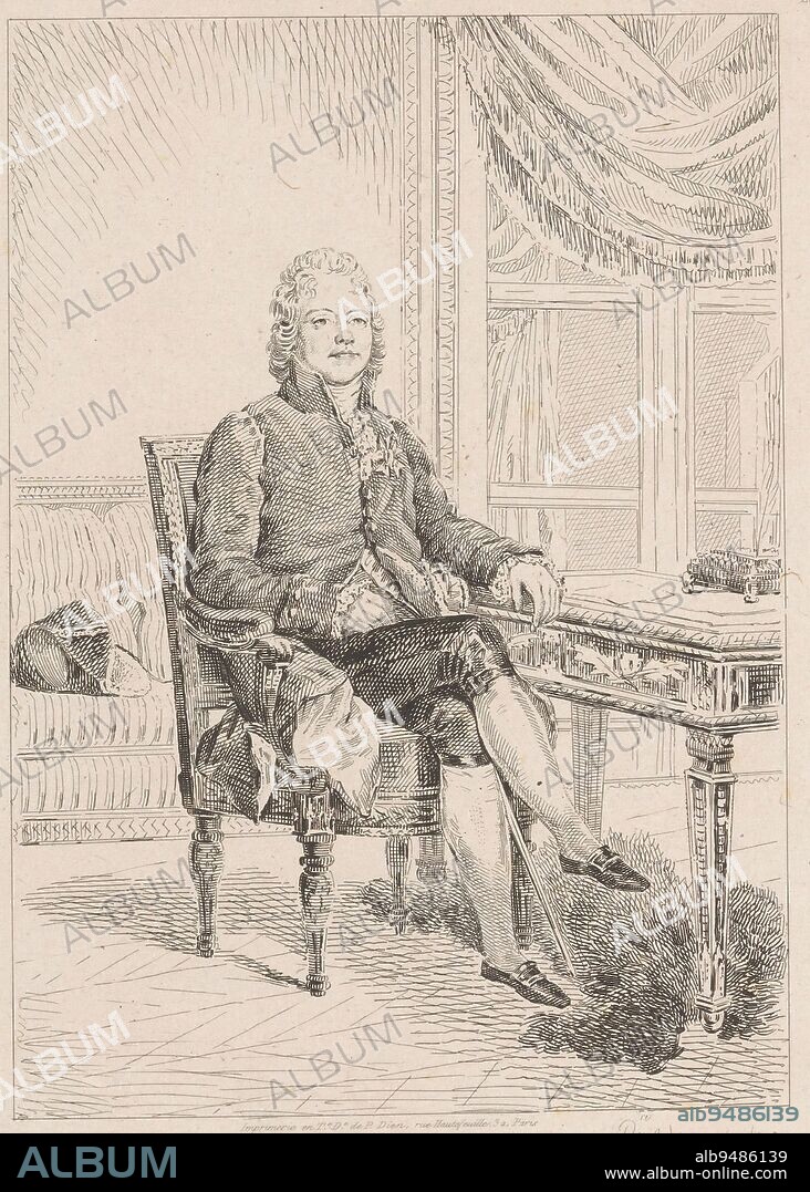 Portrait of Charles-Maurice de Talleyrand, Pierre Michel Adam, after François Gérard, 1829, print maker: Pierre Michel Adam, (mentioned on object), after: François Gérard, (mentioned on object), printer: Pierre-Nicolas Dien, (mentioned on object), print maker: France, after: France, printer: Paris, 1829, paper, etching, h 272 mm - w 200 mm.