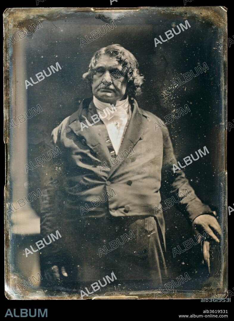 Lemuel Shaw. Artist: Albert Sands Southworth (American, West Fairlee, Vermont 1811-1894 Charlestown, Massachusetts); Josiah Johnson Hawes (American, Wayland, Massachusetts 1808-1901 Crawford Notch, New Hampshire). Dimensions: 21.6 x 16.5 cm (8 1/2 x 6 1/2 in.). Photography Studio: Southworth and Hawes (American, active 1843-1863). Date: ca. 1850.
The Boston partnership of Southworth and Hawes produced the finest portrait daguerreotypes in America for a clientele that included leading political, intellectual, and artistic figures.  This first photographic process, invented by Louis Daguerre (1787-1851), spread rapidly around the world after its public presentation in Paris in 1839.  Exposed in a camera obscura and developed in mercury vapors, each highly polished silvered copper plate is a unique photograph that, viewed in proper light, exhibits extraordinary detail and three-dimensionality.  Lemuel Shaw's imposing presence, sculpted by intense sunlight and gifted artistic vision, is a startling departure from the conventional posed portrait, customarily set in a studio and lit indirectly.