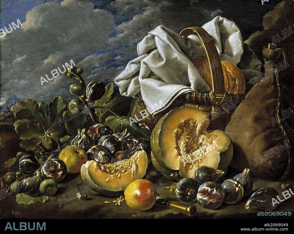 LUIS MELÉNDEZ. Luis Egidio Meléndez / 'Still Life with Figs, Wicker Basket, Pumpkin, and Bread', Late 18th century, Spanish School, Oil on canvas, 63 cm x 84 cm, P00940.