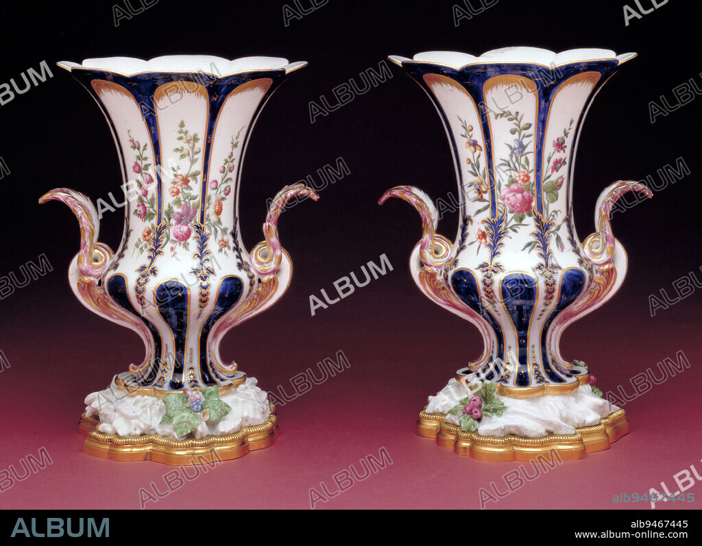 Vase, one of a pair, 1740-1756, Vincennes Porcelain Factory, France, c. 1740-1758, 10 3/8 x 7 5/8 x 7 1/2 in. (26.35 x 19.37 x 19.05 cm), Porcelain, gilt bronze, France, 18th century.