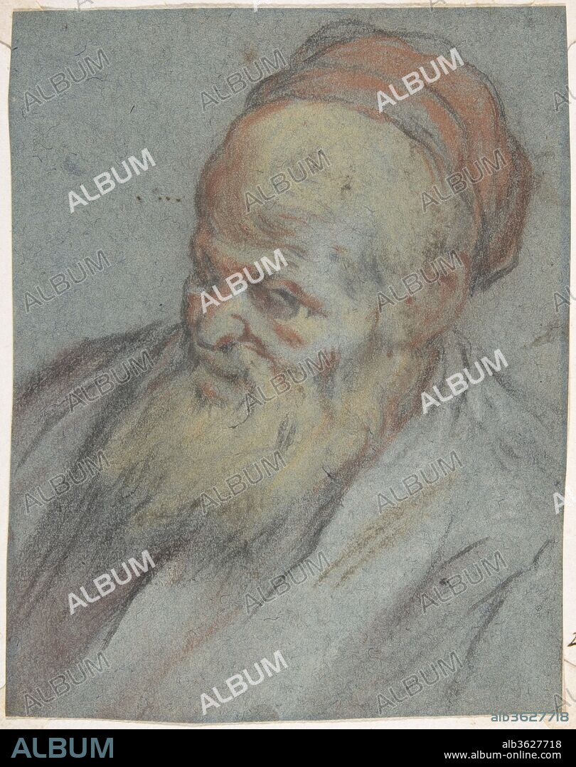 Bust-Length Study of a Bearded Man with Cap in Three-Quarter View. Artist: Jacopo Bassano (Jacopo da Ponte) (Italian, Bassano del Grappa ca. 1510-1592 Bassano del Grappa). Dimensions: 5 1/4 x 4 1/2in. (13.3 x 11.4cm). Date: 1510-92.
Jacopo Bassano was among the most innovative painters at the end of the sixteenth century. This intimate portraitlike study in color is a textbook example of Bassano's celebrated naturalism and dazzlingly economic pastel technique. This characteristic drawing, depicting a frequent head type in his canvases, was preparatory for an onlooker on the right in the Miracle of Saint Peter Curing the Cripple (private collection), a connection that had been unnoticed prior to its acquisition by the Museum. Similar head types turn up in the altarpiece of the Glory of Paradise, painted by Jacopo around 1580 for the Church of the Capuchins in Bassano (Museo Civico, Bassano del Grappa).