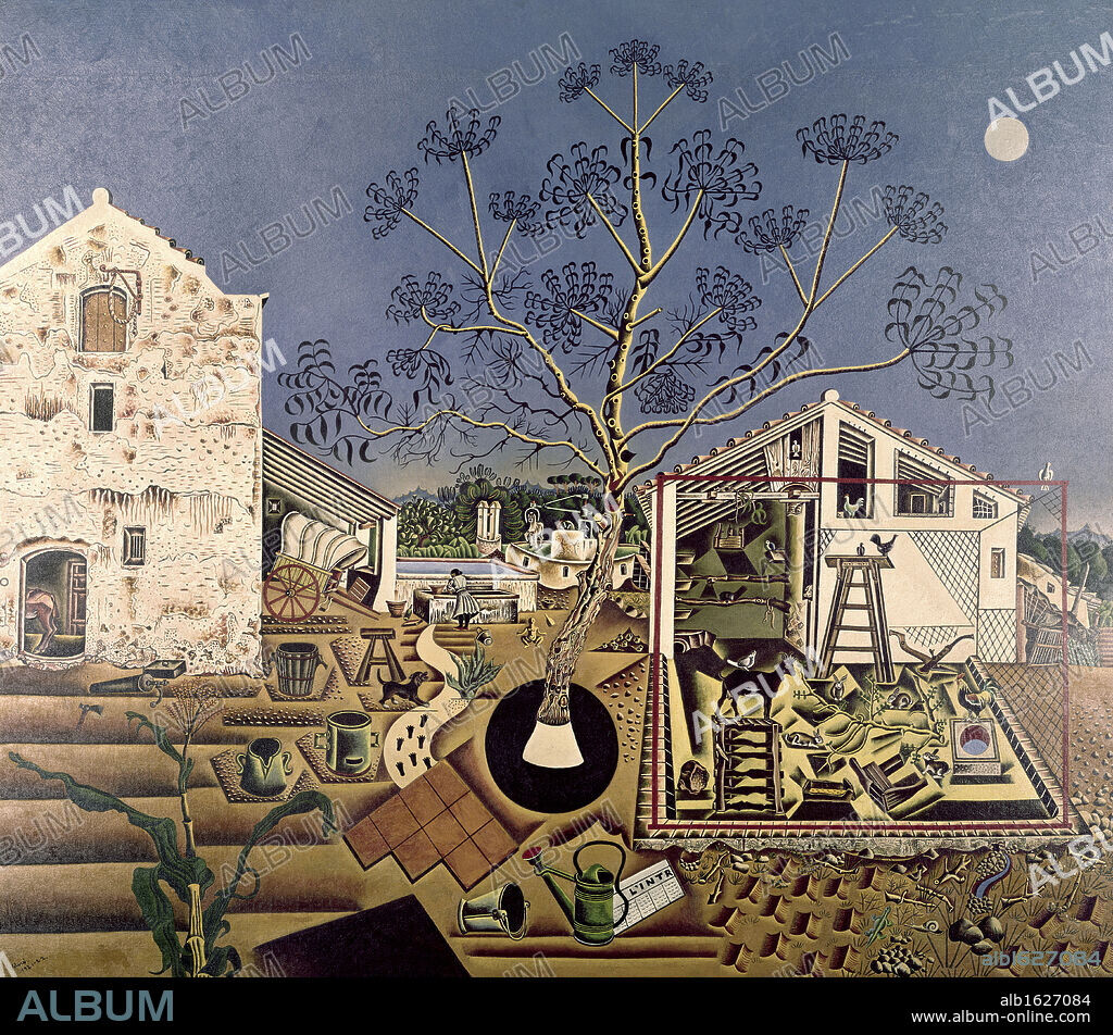 JOAN MIRÓ. The Farm by Joan Miro, oil on canvas, 1921-1922, 1893-1983, Private Collection.