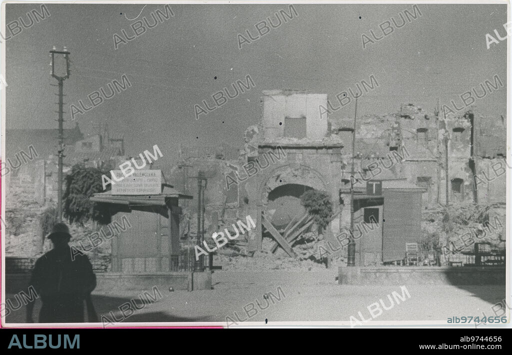 Toledo, August 1936. Civil war, the Plaza de Zocodover, destroyed by artillery, during the siege against the national army in the Alcazar of Toledo.