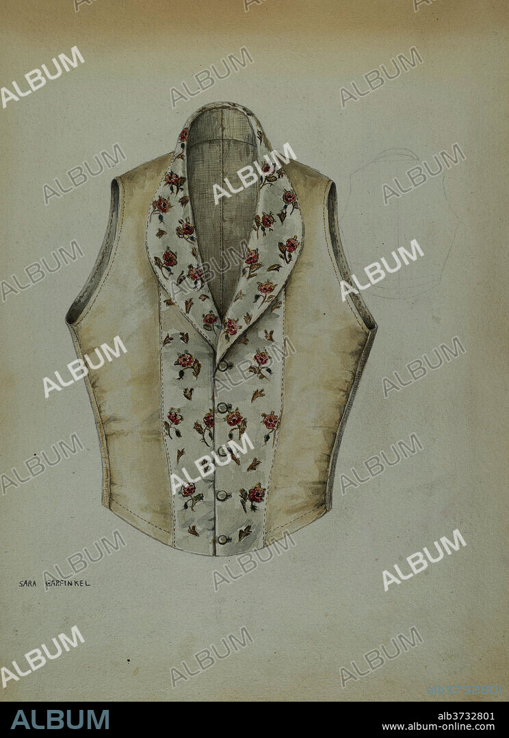 SARA GARFINKEL. Waistcoat. Dated: c. 1937. Dimensions: overall: 30.8 x 22.9 cm (12 1/8 x 9 in.). Medium: watercolor and graphite on paper.