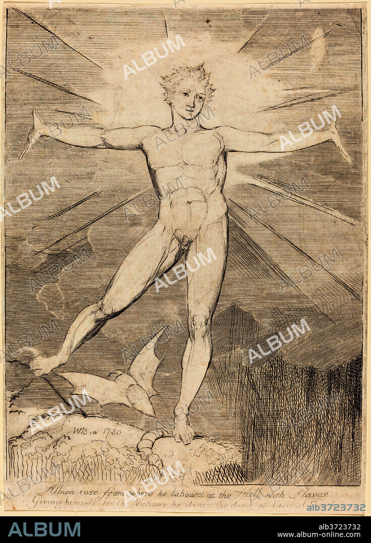 WILLIAM BLAKE. The Dance of Albion (Glad Day). Dated: c. 1803/1810. Dimensions: image: 27 x 19.4 cm (10 5/8 x 7 5/8 in.)  sheet: 30.8 x 23.2 cm (12 1/8 x 9 1/8 in.). Medium: engraving.