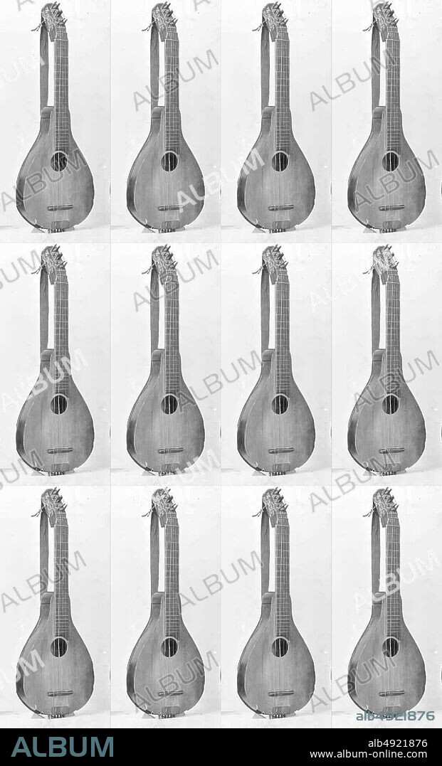 Cittern, German, 1824, Germany, German, Wood and various materials, Total length 74.5 cm., Fingerboard length 40 cm., Fingerboard width--top/bottom 5.5/ 5.5 cm., Body length: 41 cm., Body width--widest/ narrowest: 7.9/ ca. 27.5 cm., Body depth--neck/ foot: 6.5/ 6.1 cm., Vibrating length of strings 54.2 cm., Diameter of sound hole 6.6 cm., Bridge height 1.4 cm., Chordophone-Lute-plucked-fretted.
