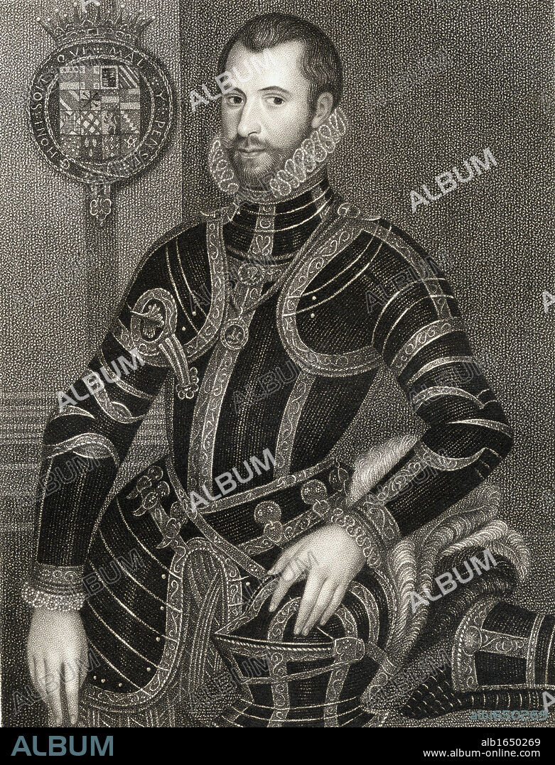 Walter Devereux 1st Earl of Essex, 1541-1576 Viscount Hereford, Lord Ferrers, Lord Bourchier English soldier From the book 'Lodge's British Portraits' published London 1823.