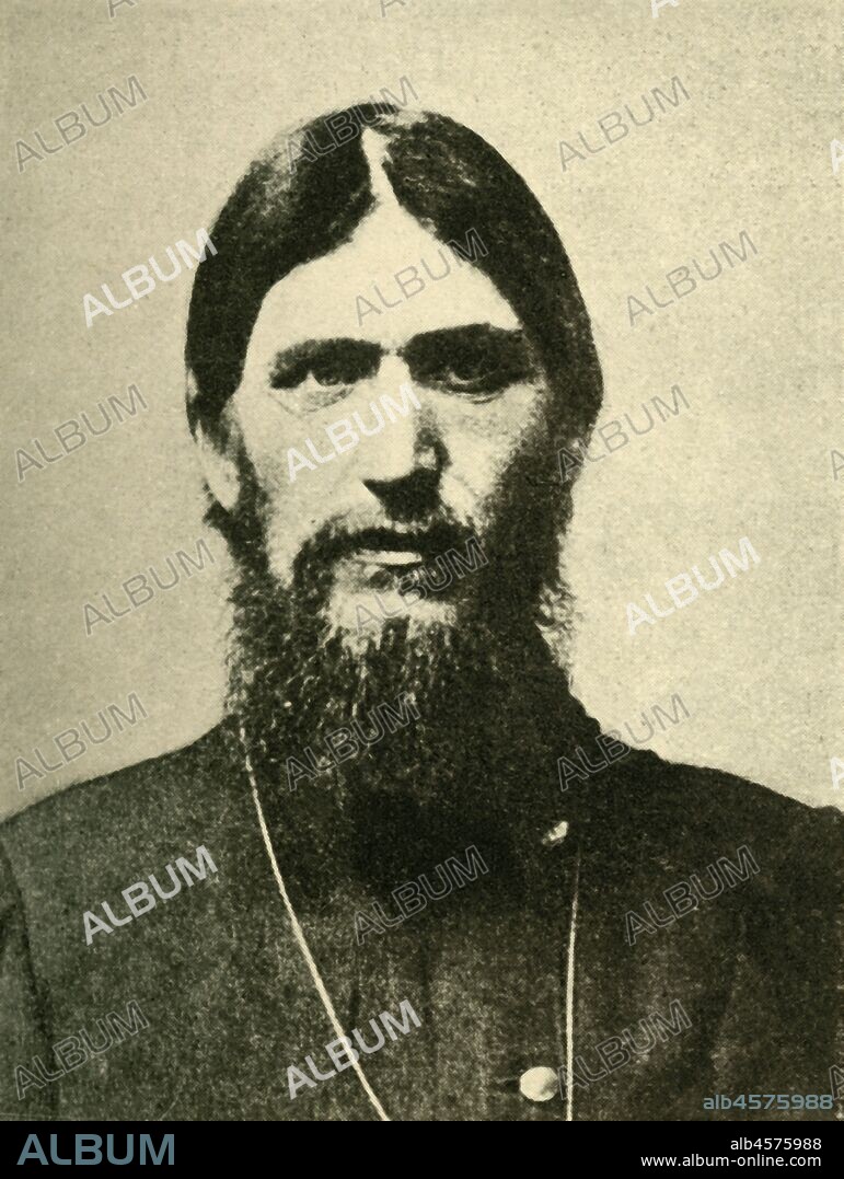 KARL KARLOVICH BULLA. Grigori Rasputin, 1910, (c1920). 'Gregory Rasputin, the Evil Genius of the Russian Court'. Portrait of Russian monk Rasputin (1869-1916) who exercised considerable influence over Tsar Nicholas II and particularly the Tsarina Alexandra, partly due to their belief in his ability to heal their son's haemophilia. This influence was widely unpopular, and he was murdered by Prince Felix Yusupov and Grand Duke Dmitri Romanov in 1916. It took several attempts before he finally died. From "The Great World War: A History", Volume VII, edited by Frank A Mumby. [The Gresham Publishing Company Ltd, London, c1920].