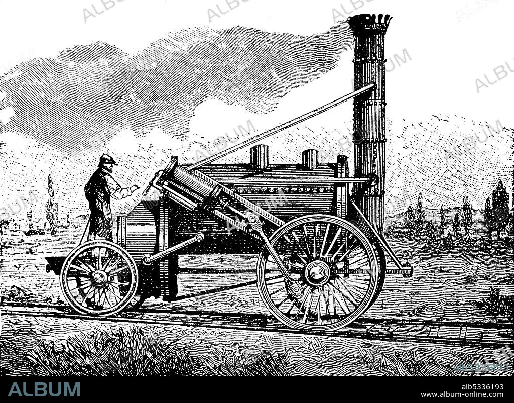 Locomotive The Rocket by George and Robert Stephenson from 1829, England / Lokomotive The Rocket von George und Robert Stephenson von 1829, England, Historisch, historical, digital improved reproduction of an original from the 19th century / digitale Reproduktion einer Originalvorlage aus dem 19. Jahrhundert.