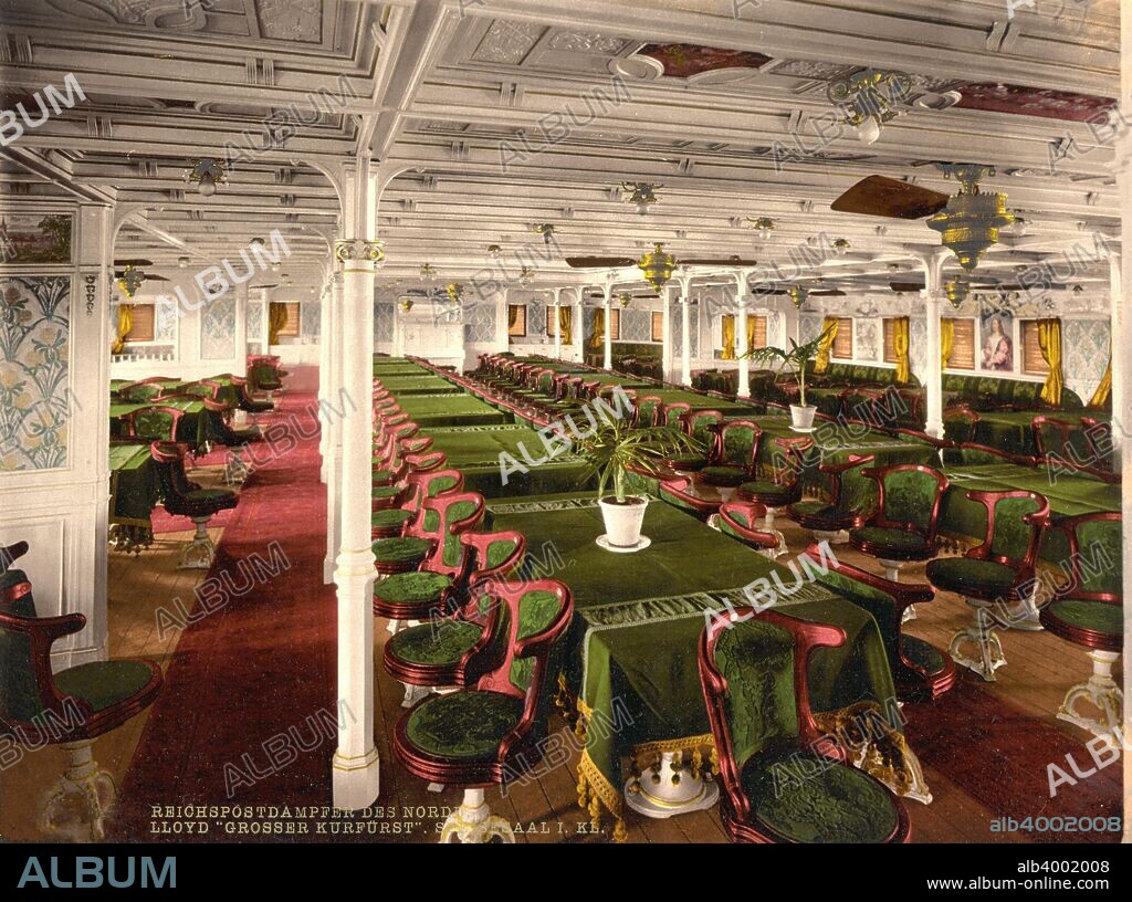 First Class Dining Room on Grosser Kurfurst, pub. C. 1899 (colour lithograph).