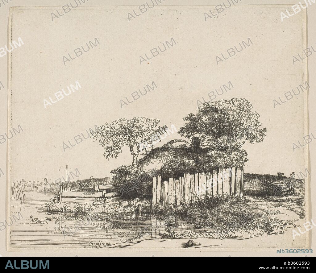 Cottage with a White Paling. Artist: Rembrandt (Rembrandt van Rijn) (Dutch, Leiden 1606-1669 Amsterdam). Dimensions: sheet: 5 3/16 x 6 3/8 in. (13.2 x 16.2 cm). Date: 1648.