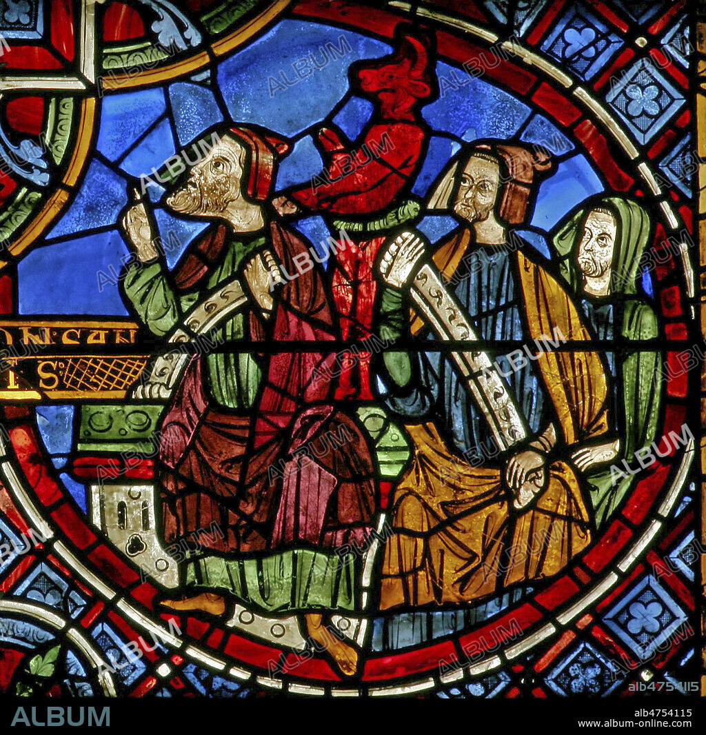 Histoire de St Simon et St Jude : deux magiciens perses. Vitrail de la cathedrale de Chartres datant du 13e, XIIIe s. Photographie par Painton Cowen. Credit : Collection COWEN/KHARBINE-TAPABOR.