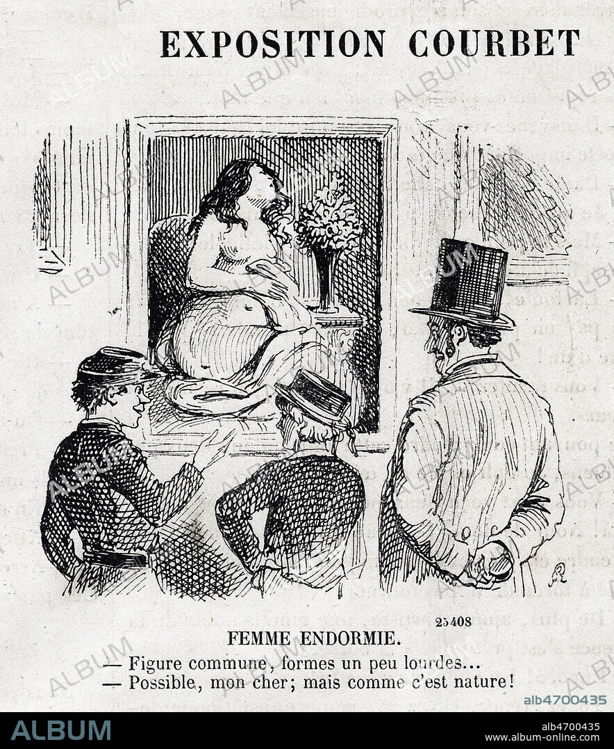 Exposition de Courbet. Femme endormie. Caricature de RANDON (1814-1884) pour Le Journal amusant du 15 juin 1867. Credit : Collection Kharbine-Tapabor.