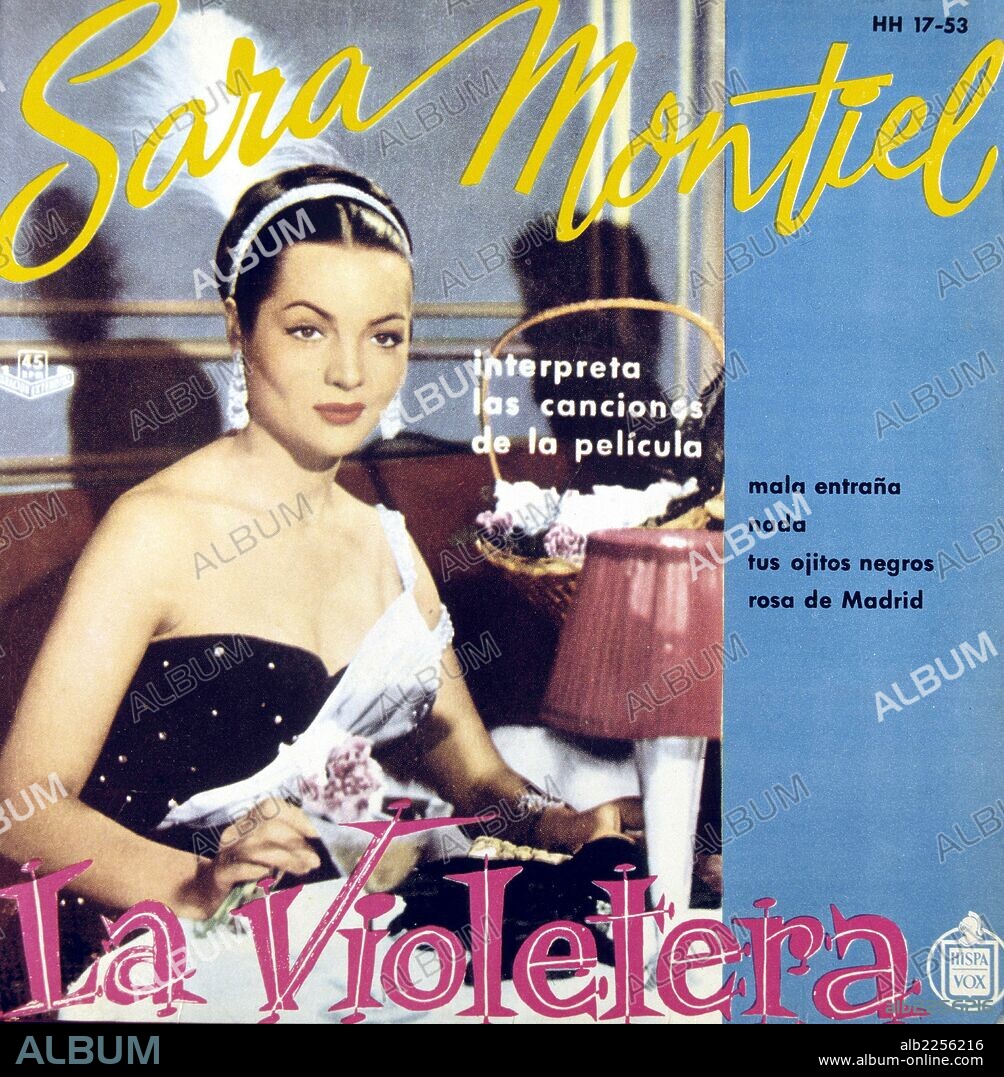 PORTADA DE DISCO HISPAVOX CON CANCIONES DE SU PELICULA " LA VIOLETERA ". SARA MONTIEL.