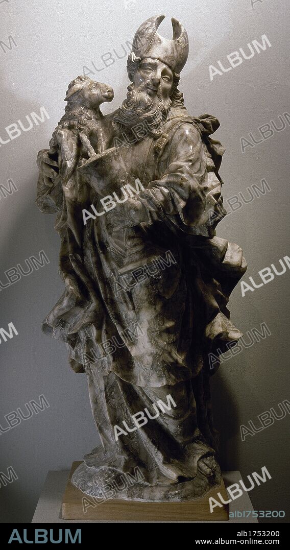 Aaron. Older brother of Moses and High Priest of the Israelites. Sculpture by Josep Sunyer (1673-1751), spanish baroque sculptor. Alabaster. 1715. Historical Museum of Manresa Cathedral. Spain.