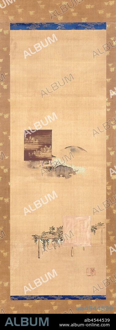 Eight Views of Yamato: Bell of Todaiji and Wisteria at Nan'endo, Nakamura Hochu ???? (Japanese), Edo, about 1800, ink and color on silk, 38-3/4 x 14-1/8 in. (image) 72 x 19-1/2 in. (overall), Signed, the 4th set of four scrolls is signed: Hochu sha no Square relief seal in lower right corner: [Hochu], Asian Art.