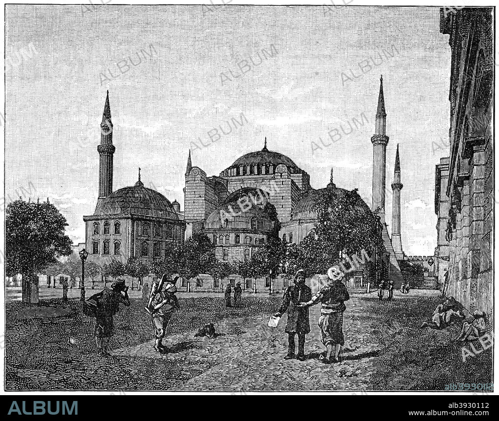 'The Mosque of Santa Sophia, Constantinople', 1900. Santa Sophia in Constantinople, (now Istanbul) has been both church and mosque and is now a museum. A print from The World's History, The Mediterranean Nations, by Dr H F Helmolt, Volume IV, (William Heinemann, London, 1902).