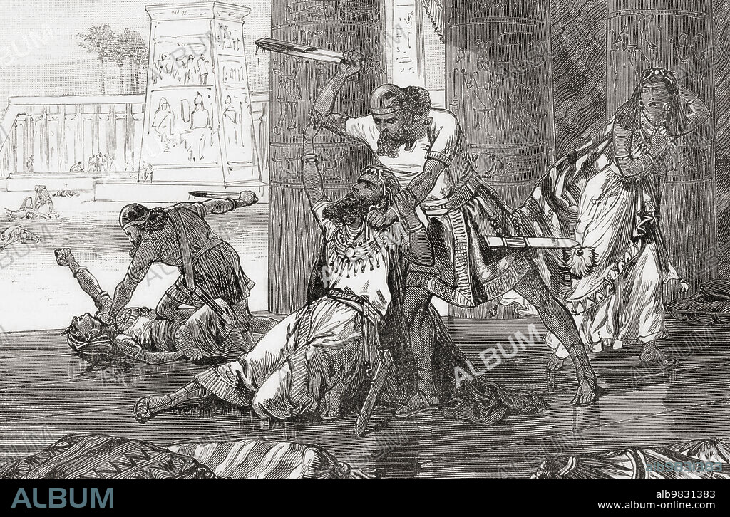 Massacre of the Hivites by Simeon and Levi to avenge the rape of their sister Dinah by Shechem, son of Hamor the Hivite. From Cassell's Universal History, published 1888.