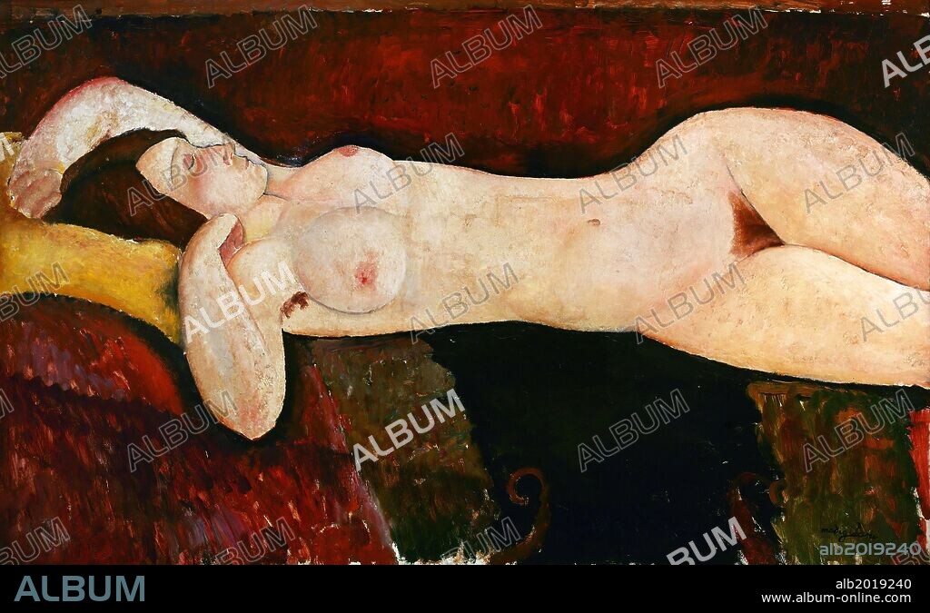 AMEDEO MODIGLIANI. Amadeo Modigliani / 'Reclining Nude', c. 1919, Oil on canvas, 57 x 114 cm.