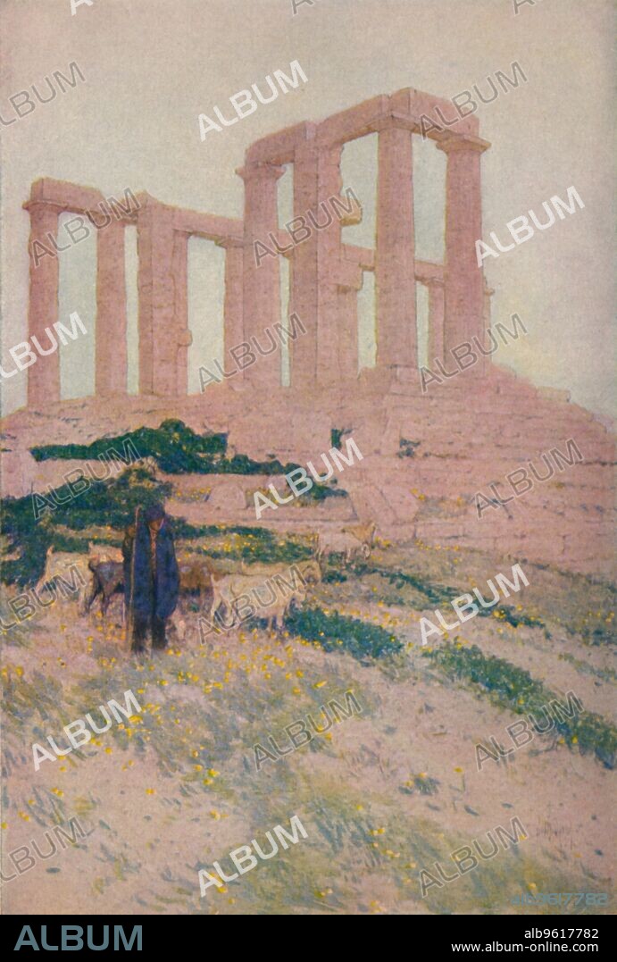 JULES GUERIN. 'The Temple of Poseidon and Athene at Sunium', 1913. From The Near East, by Robert Hitchens. [Hodder and Stoughton, London, 1913].