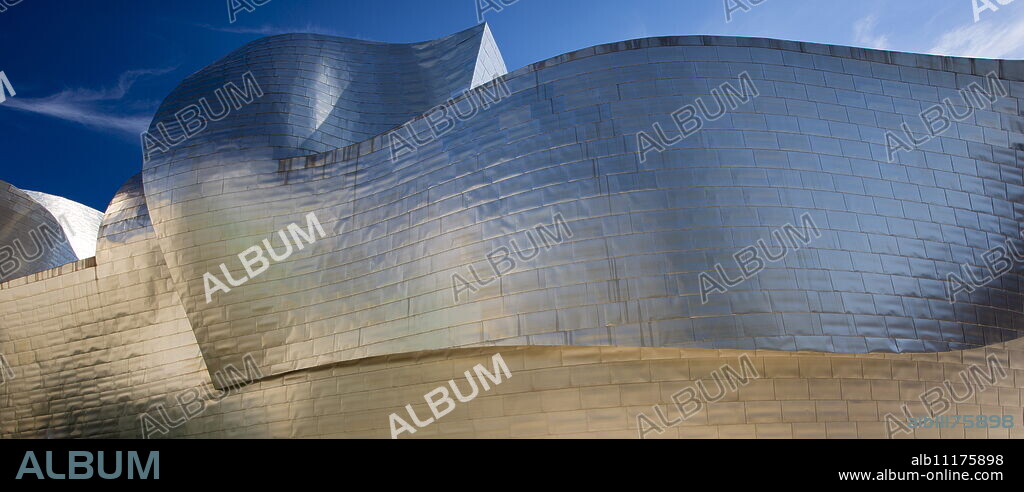 Architect Frank Gehry's Guggenheim Museum futuristic architectural design in titanium at Bilbao, Basque country, Spain.