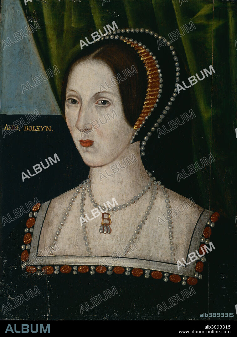 BRITISH SCHOOL. Queen Anne Boleyn. Date/Period: Before 1626. Painting. Oil Chamfered oak panel. Height: 568 mm (22.36 in); Width: 422 mm (16.61 in).