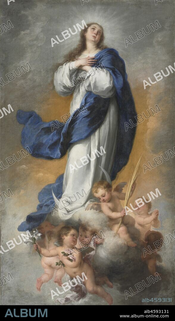 The Immaculate Conception, c. 1680. The doctrine of the Immaculate Conception maintains that the Virgin Mary was conceived free from sin, therefore ready to be the pure vessel for Christ?s birth. The Immaculate Conception enjoyed intense devotion in Spain during the 1600s, although it was only accepted as official doctrine in the 1860s. The abstract subject required artists to develop appropriate imagery. The crescent moon, for example, comes from the New Testament vision of Saint John the Evangelist (Revelation 12:1) of "a woman clothed with the sun, with the moon under her feet.".