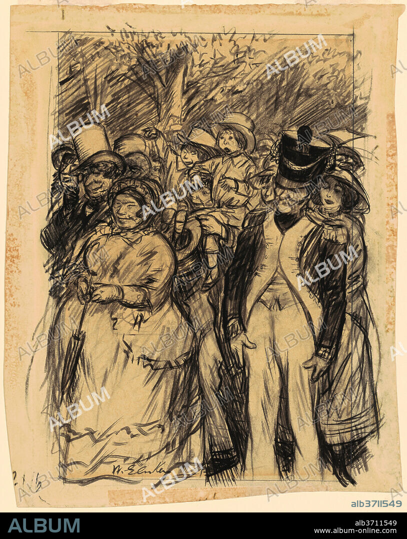 WILLIAM GLACKENS. Papa, Carry Me?Take Me Up in Your Arms. Dated: c. 1904. Dimensions: image (irregular): 30.16 × 23.18 cm (11 7/8 × 9 1/8 in.)  sheet: 32.39 × 25.4 cm (12 3/4 × 10 in.). Medium: graphite, brush and black ink, and charcoal on wove paper.