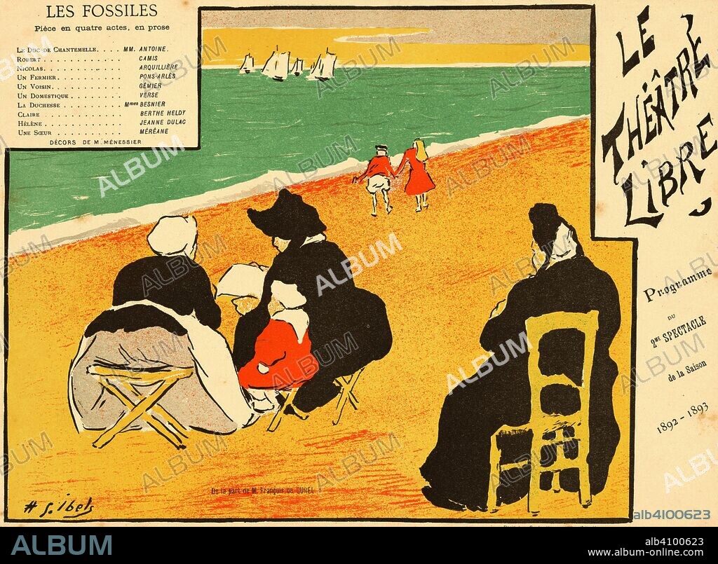 HENRI GABRIEL IBELS. Theatre programme for Les Fossiles by François de Curel (Théâtre Libre, 29 November 1892). Dimensions: 24.1 cm x 32.2 cm, 23.0 cm x 31.5 cm.