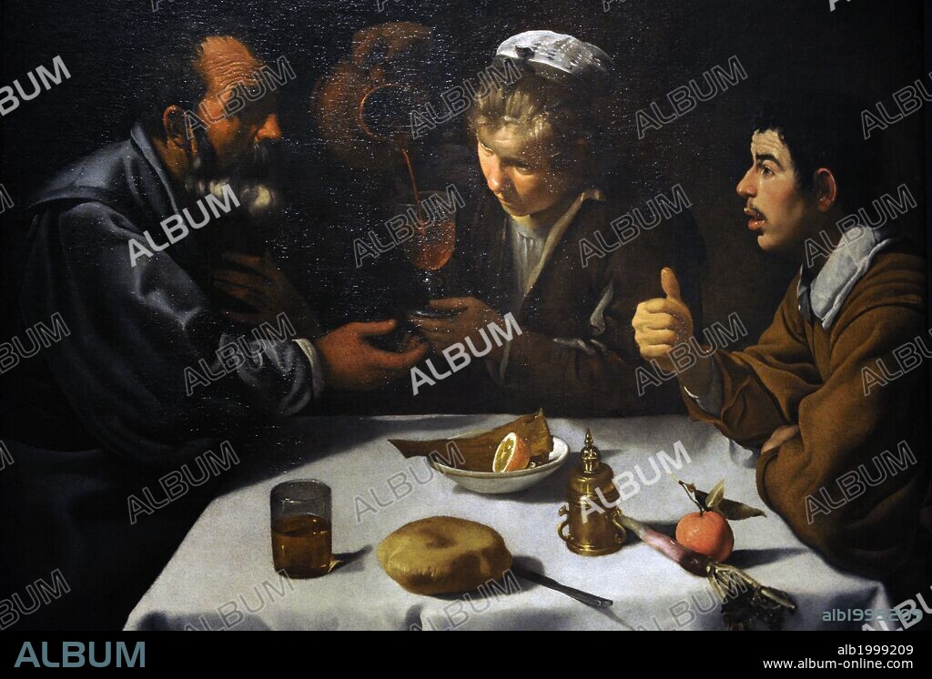 DIEGO VELÁZQUEZ. Diego Rodriguez de Silva y Velazquez (1599-1660). Spanish painter. Tavern scene, 1622. Museum of Fine Arts. Budapest. Hungary.