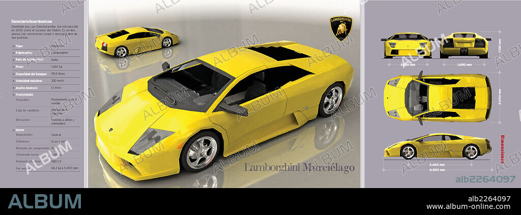 Lamborghini Bat. Infographic about the technical features of the Lamborghini Bat, Italian sports car produced from 2002 to 2010.