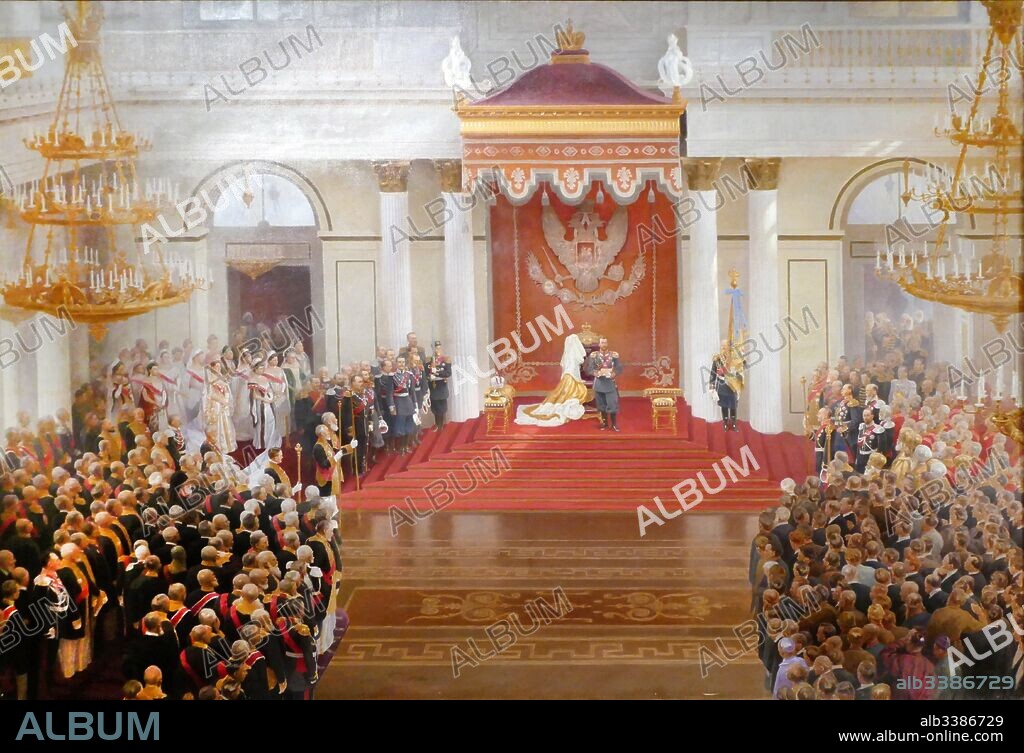 Painting by the Russian artist, V. Polyakov, showing the speech from the throne by Emperor Nicholas II on the occasion of the opening of the First State Duma of the Russian Empire on 27 April, 1906, in St. Petersburg.
