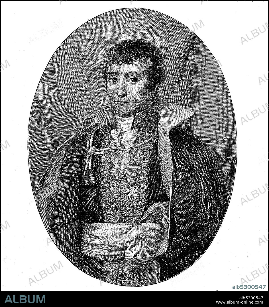 Lucien Bonaparte, Luciano Bonaparte, May 21 1775 - June 29, 1840, was a member of the Bonaparte family and brother of the French Emperor Napoleon I.  /  Lucien Bonaparte, Luciano Buonaparte, 21. Mai 1775 - 29. Juni 1840, war Angehöriger der Familie Bonaparte und Bruder des französischen Kaisers Napoleon I., Historisch, historical, digital improved reproduction of an original from the 19th century / digitale Reproduktion einer Originalvorlage aus dem 19. Jahrhundert,.
