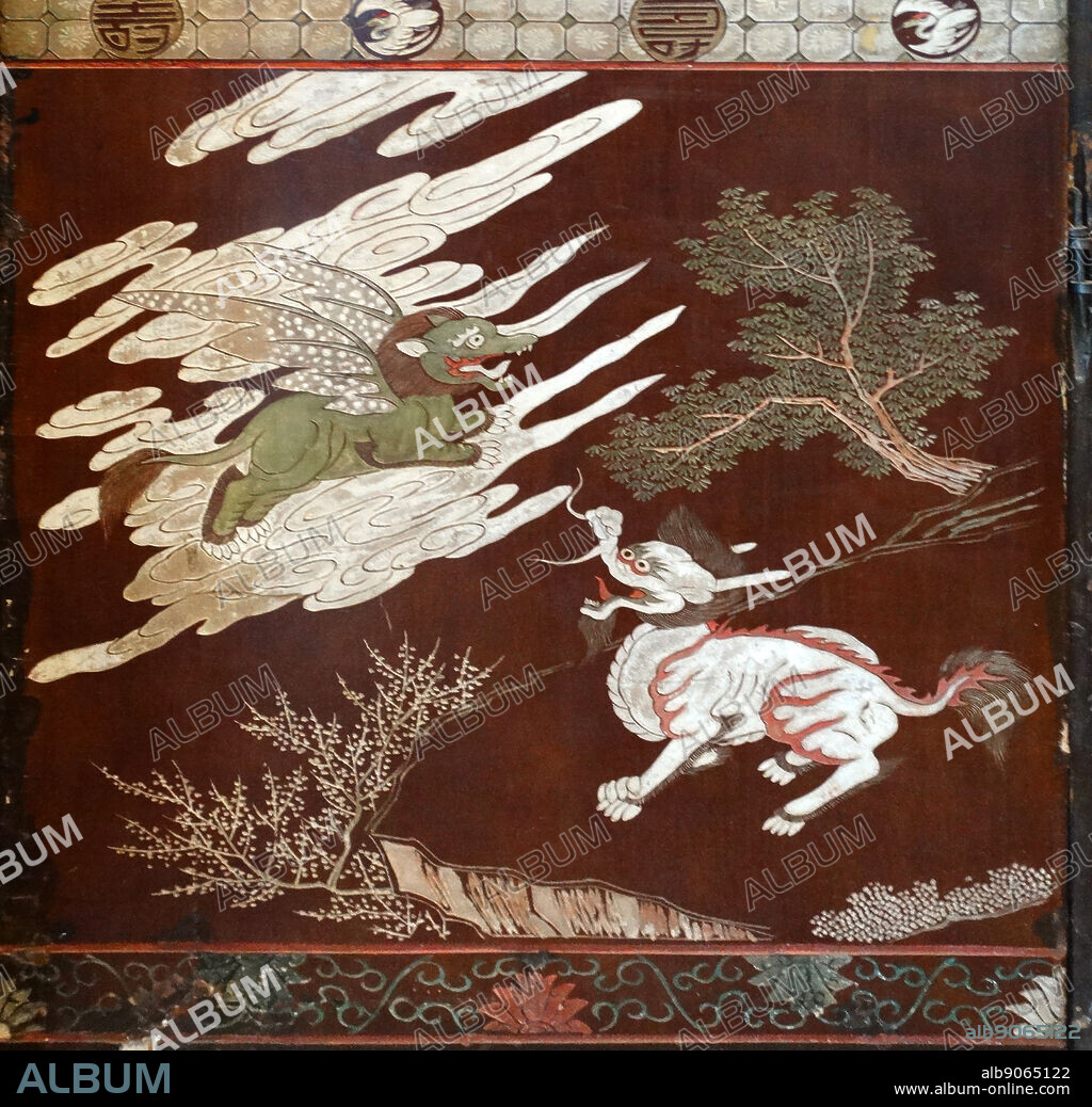 Chinese Coromandel lacquered screen manufactured for a European market 1600-1700.