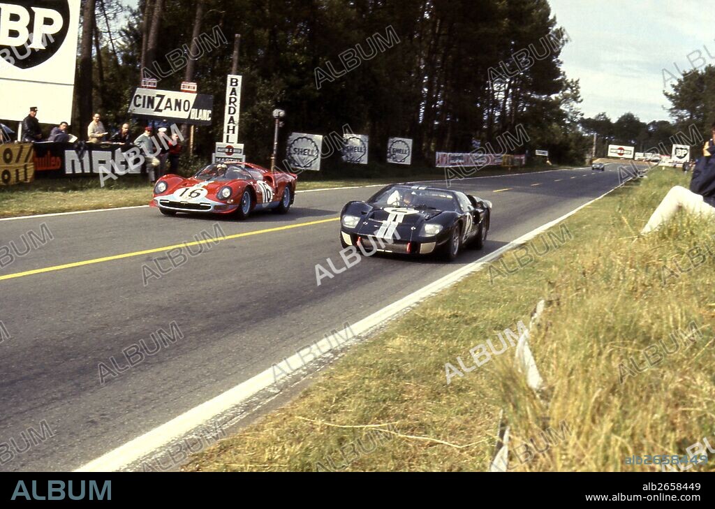 .Le Mans 24 Hours 19th June 1966. 1. Car no 2 Bruce McLaren/Chris Amon, Ford Mk II, race winner and car no 16 Richard Attwood/David Piper, Ferrari 365 P2 Spyder, retired.