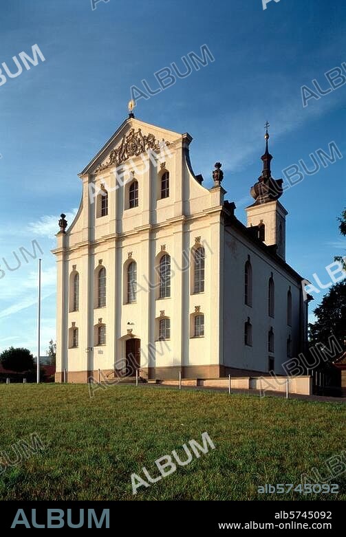 Limbach bei Haßfurt (Unterfranken, Bayern), Wallfahrtskirche Maria Limbach (Maria Heimsuchung), (erbaut 1751-55; Arch.: Balthasar Neumann). Außenansicht von Norden. Foto.