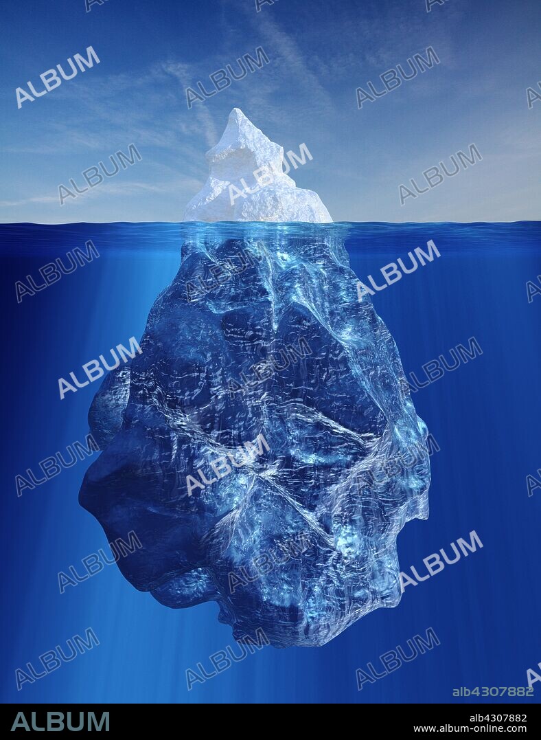 Iceberg above and below water line.