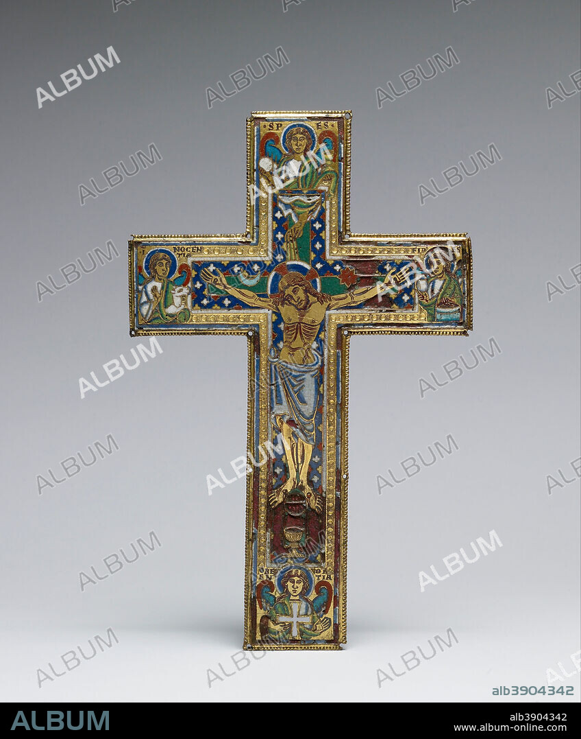 MOSAN WORKSHOP. Reliquary Cross. Date/Period: Ca. 1150-75 (Medieval). Crosses;reliquaries. Champlevé and cloisonné enamel on copper with gilding champlevé and cloisonné enamel on copper with gilding. Height: 28.89 mm (1.13 in); Width: 18.50 mm (0.72 in).