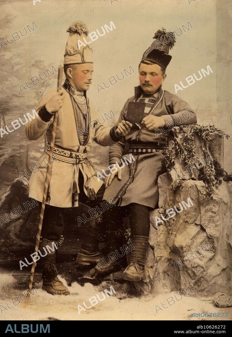HELENE EDLUND. Two Sami men, 1890-1900. Studio portrait, hand-coloured.