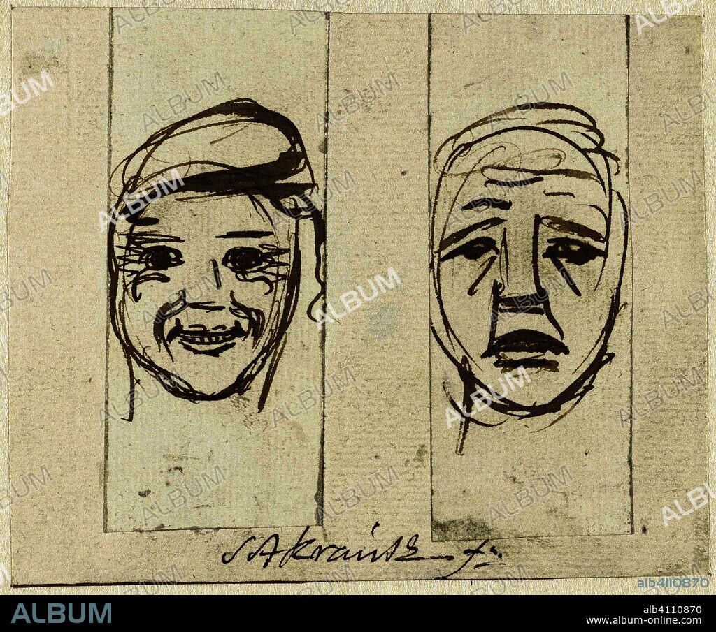Two expression studies of a smiling and a crying person. Draughtsman: Simon Andreas Krausz. Dating: 1770 - 1825. Measurements: h 104 mm × w 128 mm.