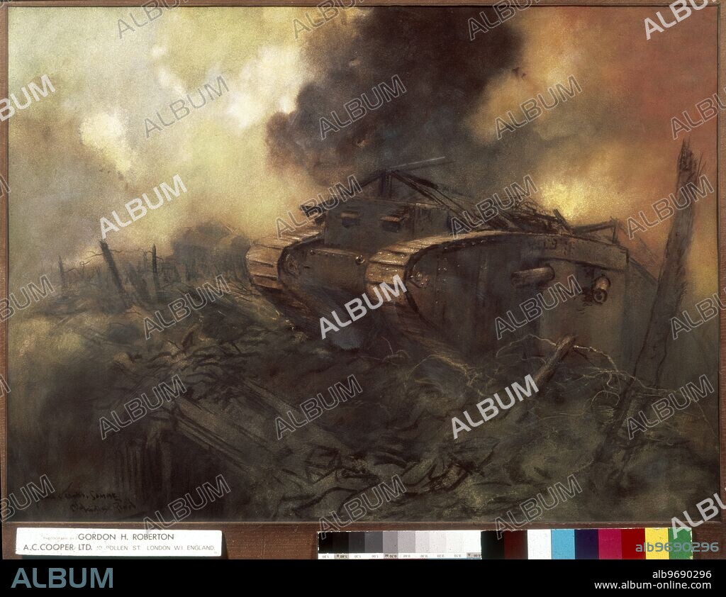 Painting of Tanks at the Somme WW1 by Captain Edward Henry Handley-Read (1869-1935).